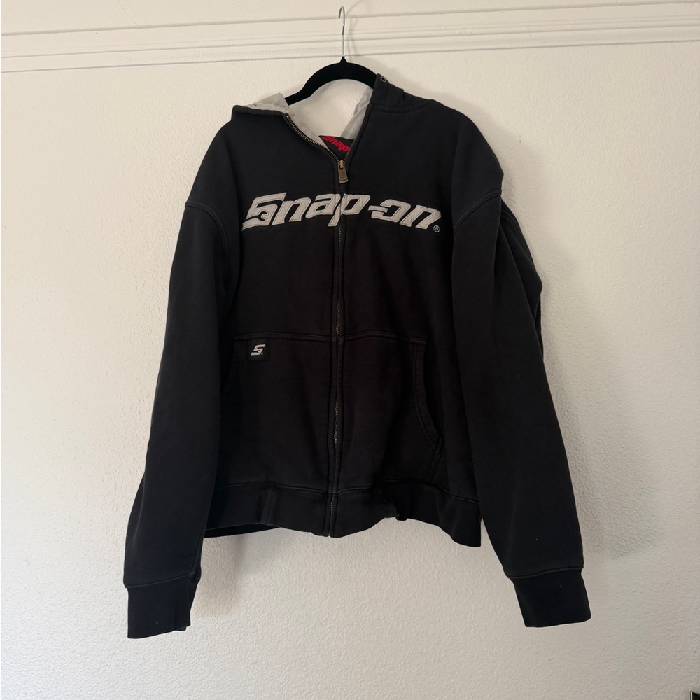 Snap On Hoodie Vintage Black Grey Men’s Full Zip Heavyweight Hoodie XL